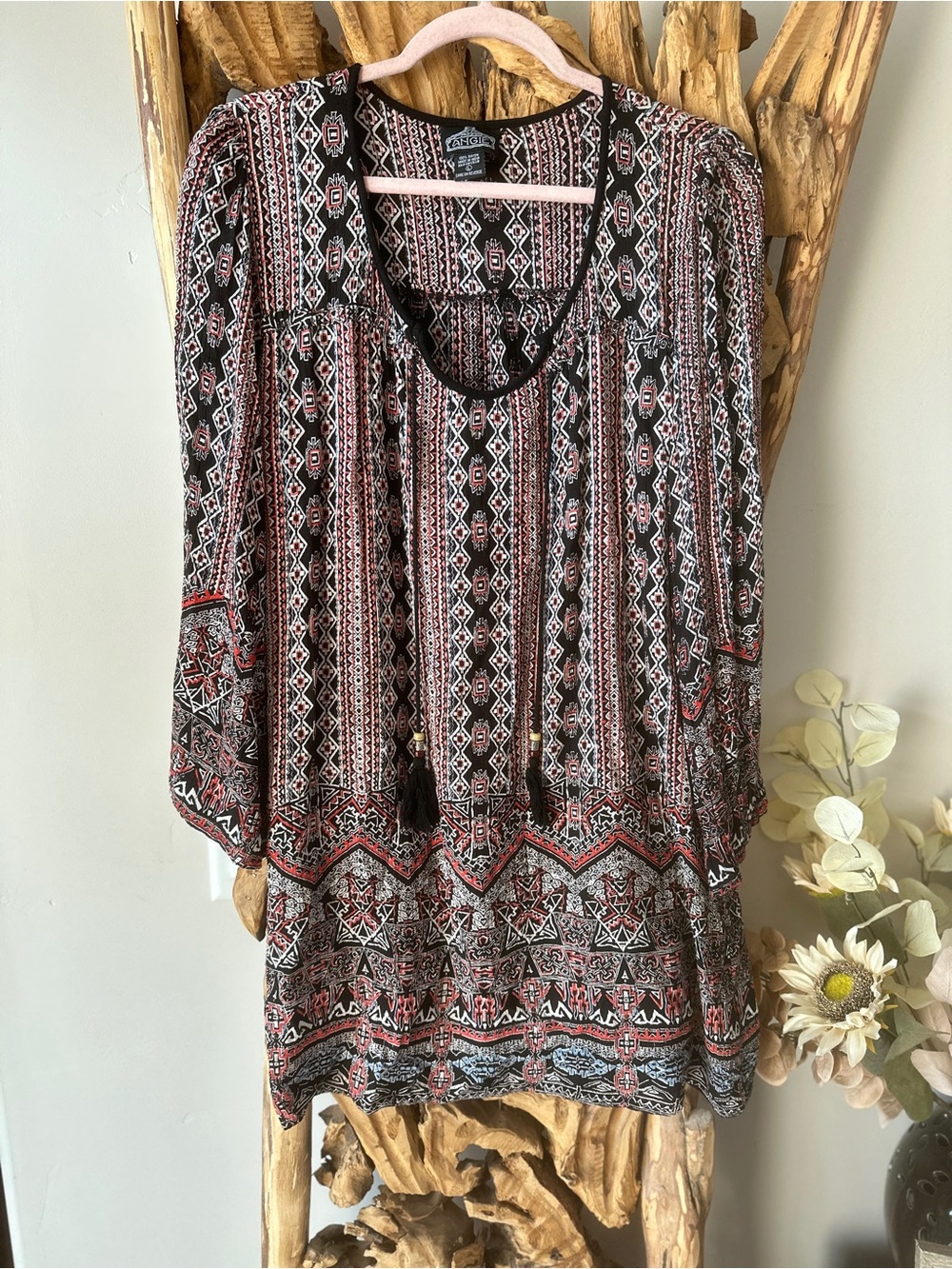 Angie Black Tunic with Rust & Cream Geometric Print